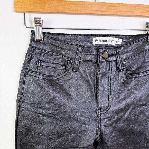 Rebecca Minkoff Glittery Wax Coated Skinny Jeans Black Sparkly Size 2 NWOT - Picture 3 of 11